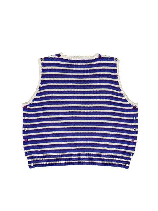 Dos pull Cassiopée rayé bleu écru violet