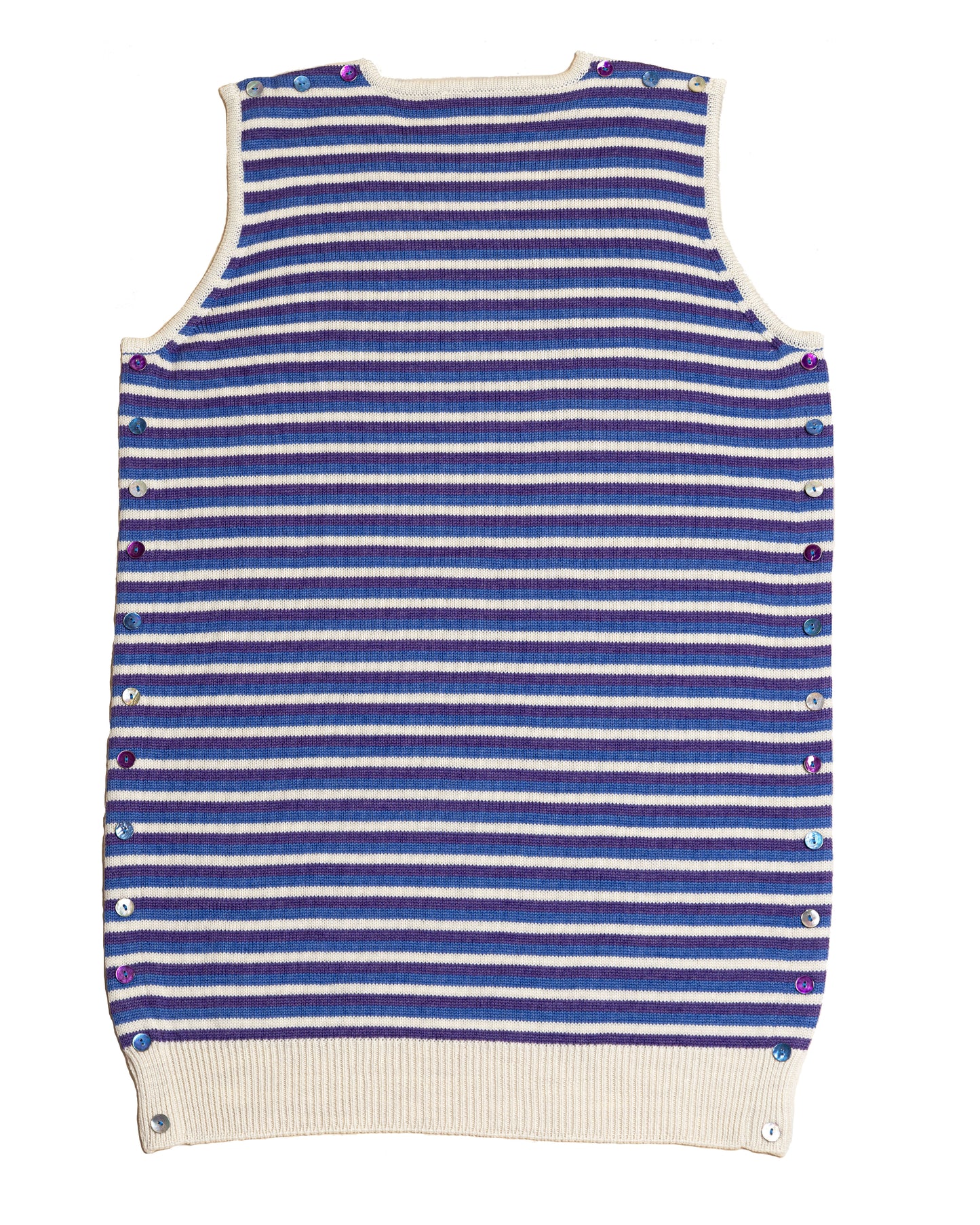 Dos robe Cassiopée rayé bleu écru violet